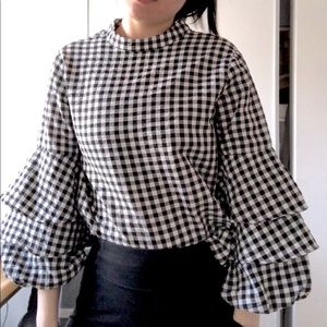 Zara Ruffle Sleeve Gingham blouse